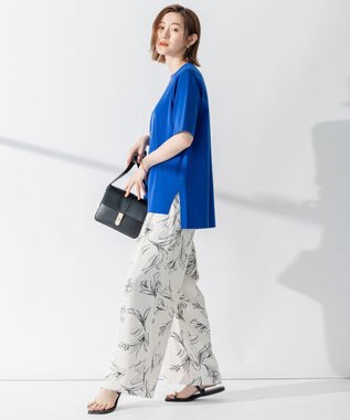 23区 【洗える】コットンポリエステル 半袖 ニット ブルー系