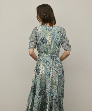 GRACE CONTINENTAL パッチワークプリントワンピース グリーン