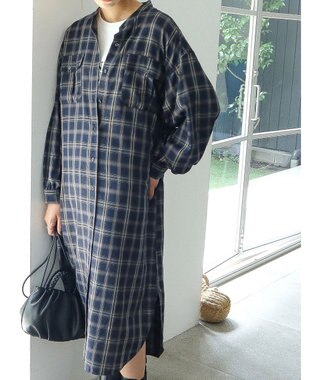 AMERICAN HOLIC イージーケアＷポケットシャツワンピース Check Navy