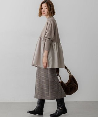 23区 L 【洗える】ギャザープルオーバー コンビ ニット ベージュ系