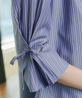Tiaclasse L ストライプリボンレイヤードブラウス ネイビーストライプ