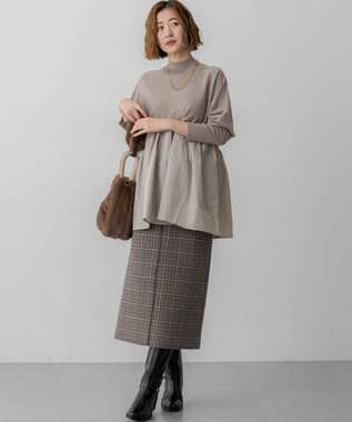 23区 L 【洗える】ギャザープルオーバー コンビ ニット ベージュ系