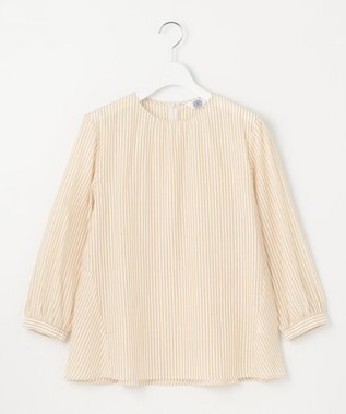 J.PRESS LADIES S 【洗える】コットンアセVis ストライプ クルーネック ブラウス ベージュ系1