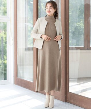 Tiaclasse 【洗える】大人上品なニットカーデ＋ワンピースセット ベージュ