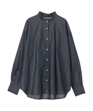 earth music&ecology スタンドフリルシャツ Blue