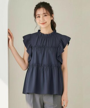 Feroux 【洗える】ペプラムシルエットフリルブラウス