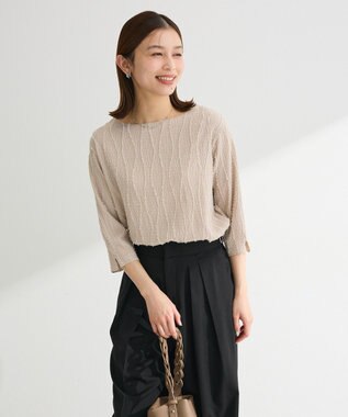 Green Parks ５分袖表面感カットプルオーバー Beige