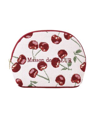 Maison de FLEUR チェリー柄ゴブランラウンドポーチ Red