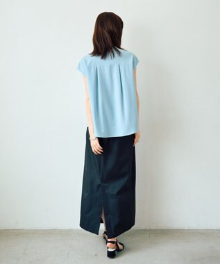 YECCA VECCA パールタックフレンチスリーブブラウス Light Blue