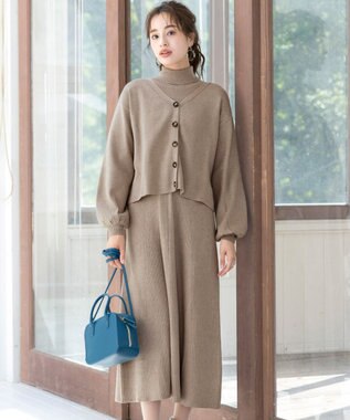 Tiaclasse 【洗える】大人上品なニットカーデ＋ワンピースセット ベージュ