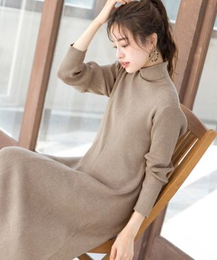 Tiaclasse 【洗える】大人上品なニットカーデ＋ワンピースセット ベージュ