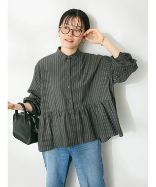 CRAFT STANDARD BOUTIQUE ペプラムブラウス（長袖） Stripe Black