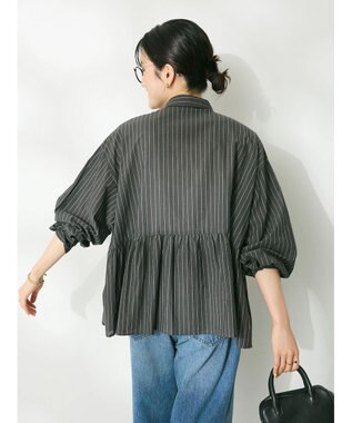 CRAFT STANDARD BOUTIQUE ペプラムブラウス（長袖） Stripe Black