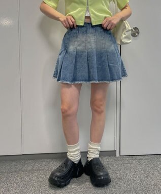 WEGO ヴィンテージウォッシュデニムプリーツスカパン デニム淡加工色