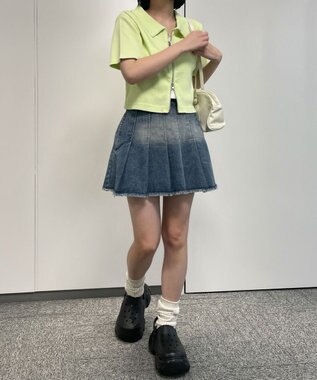 WEGO ヴィンテージウォッシュデニムプリーツスカパン デニム淡加工色