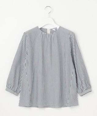 J.PRESS LADIES S 【洗える】コットンアセVis ストライプ クルーネック ブラウス ネイビー系1