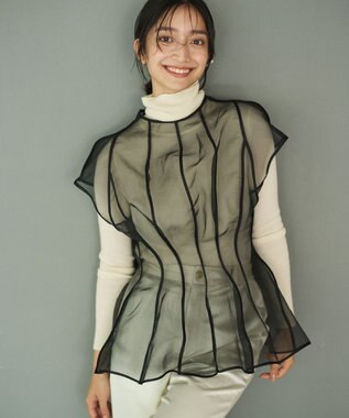 #Newans オーガンジーパネルブラウス ブラック