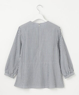 J.PRESS LADIES S 【洗える】コットンアセVis ストライプ クルーネック ブラウス ネイビー系1