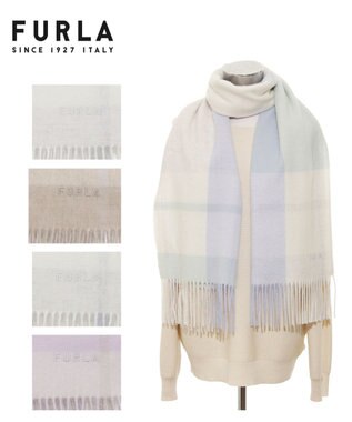 MOONBAT FURLA ウール混ラメ入りブロックチェックストールマフラー／幅50cm