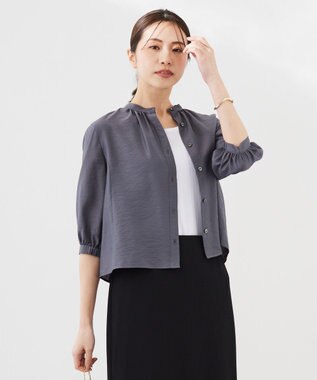 J.PRESS LADIES 【洗える】シアーブライトローン バンドカラー ブラウス グレー系