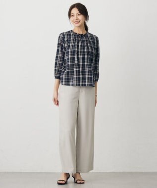 J.PRESS LADIES プロビスストライプ＆チェック カットソー ネイビーチェック系