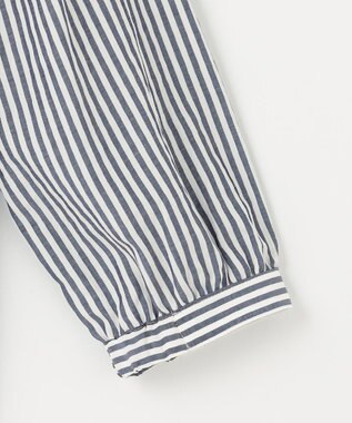 J.PRESS LADIES S 【洗える】コットンアセVis ストライプ クルーネック ブラウス ネイビー系1