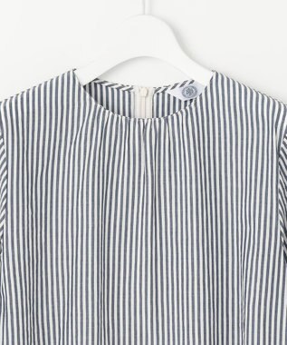 J.PRESS LADIES S 【洗える】コットンアセVis ストライプ クルーネック ブラウス ネイビー系1