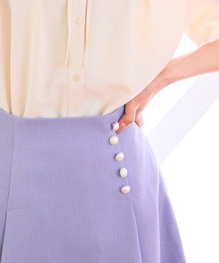 Feroux 【洗える】パールボタン付きフレア スカート パープル系