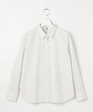 J.PRESS LADIES BEZコットンナイロン ストライプ シャツカラー ブラウス ホワイト×ライム×グレー系