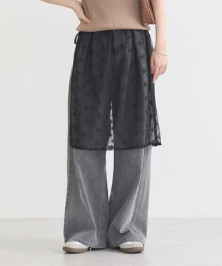 earth music&ecology フラワー刺繍レイヤードスカート Black