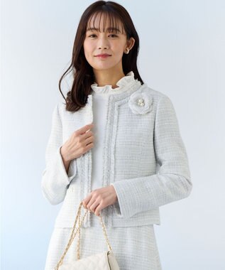 組曲 ツイードパールコサージュ ライトグレー系