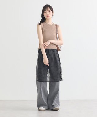 earth music&ecology フラワー刺繍レイヤードスカート Black