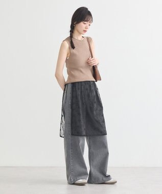 earth music&ecology フラワー刺繍レイヤードスカート Black