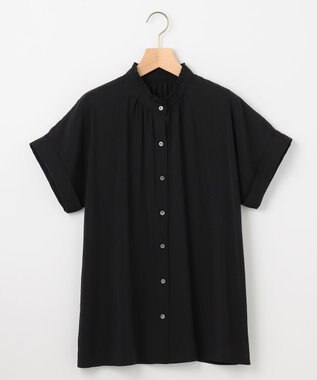 組曲 バウンディングシャーティング バンドカラーフリル ブラウス ブラック系