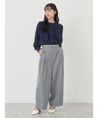 earth music&ecology ピンストライプストレートパンツ Stripe Light Gray