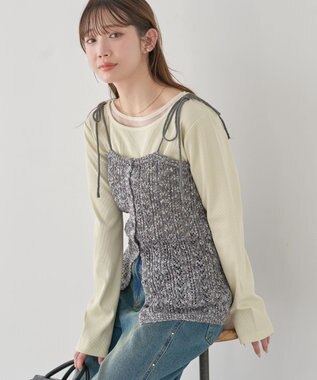 earth music&ecology 【予約】透かし編みニットキャミビスチェ グレー