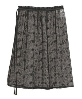 earth music&ecology フラワー刺繍レイヤードスカート Black