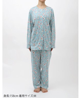 Wing ウイング スリープ パジャマ 長袖 長ズボン 綿レーヨン天竺素材 レディース EP8022 ウイング／ワコール サックス