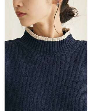 CRAFT STANDARD BOUTIQUE 洗えるモールニット配色プルオーバー Navy