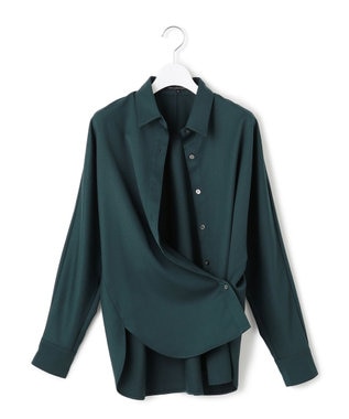 23区 【滝沢眞規子さん着用/洗える】メリノウールサテン 2WAYドルマンスリーブシャツ グリーン系