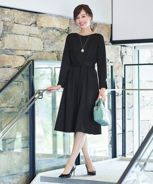 Tiaclasse 【GOLD LABEL・洗える】パールボタン付きポンチワンピース ブラック