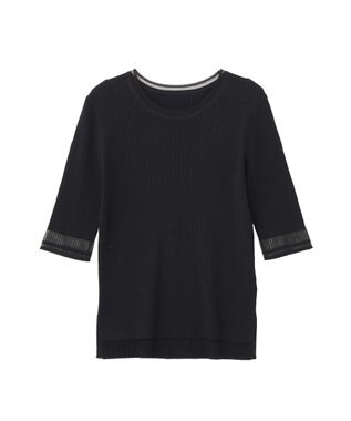 YECCA VECCA シアーMIX5分袖ニット Black