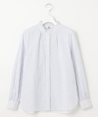 J.PRESS LADIES L 【洗える】 BEZ VEGA フリル ストライプ ブラウス ネイビー系1