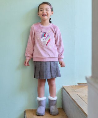 ANY KIDS 両面 フリース スパンコール トレーナー ピンク×ユニコーン