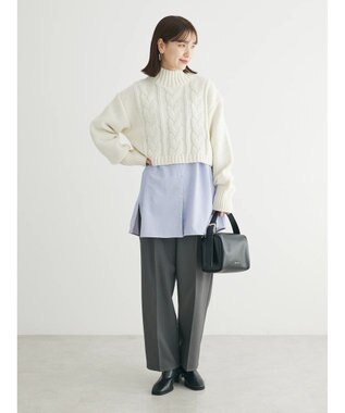 Green Parks レイヤードアソート柄シャツチュニック Stripe Blue