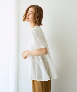 YECCA VECCA 【DOLL UP OOPS】異素材切替フレアートップス Off White