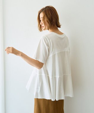 YECCA VECCA 【DOLL UP OOPS】異素材切替フレアートップス Off White