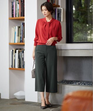 J.PRESS LADIES S 【洗える】アルガンシルク ワイドパンツ ダークグリーン系