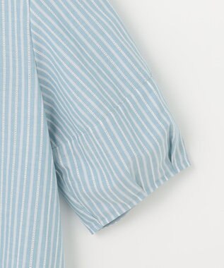 J.PRESS LADIES S 【洗える】BEZ空羽ストライプ クルーネック V開き ブラウス シーブルー系1