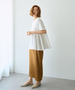 YECCA VECCA 【DOLL UP OOPS】異素材切替フレアートップス Off White